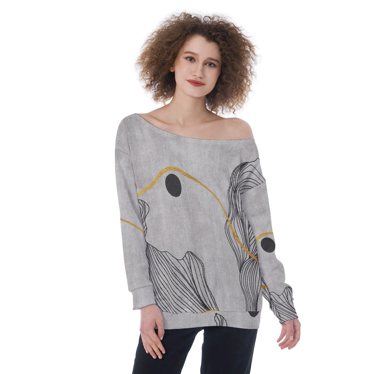 All-Over Print Oversized Women's Off-Shoulder Sweatshirt