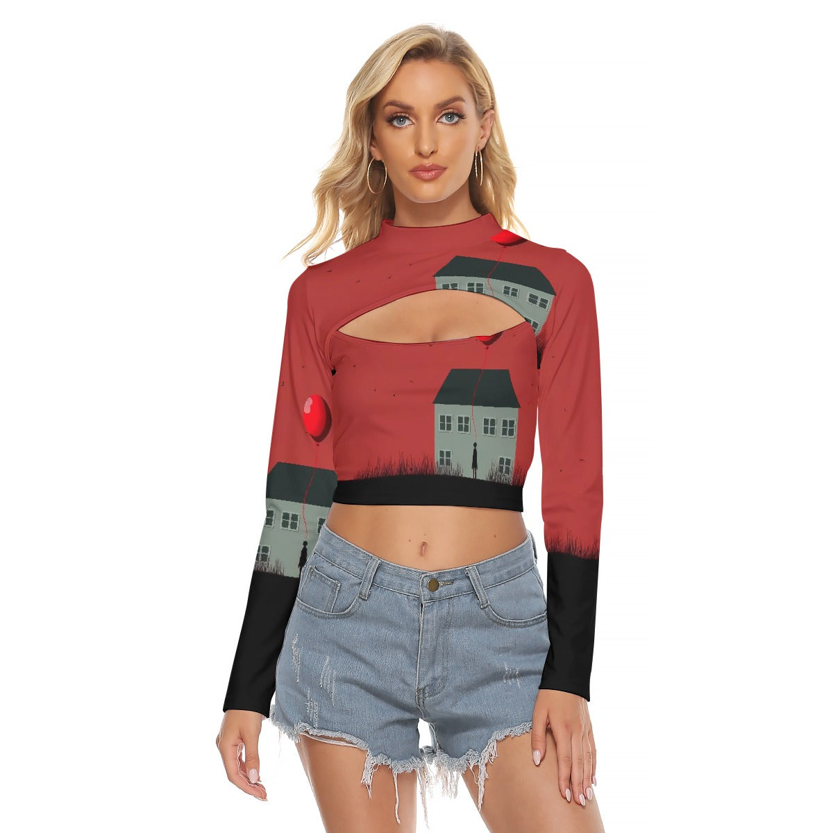 All-Over Print Women's Hollow Chest Keyhole Tight Crop Top