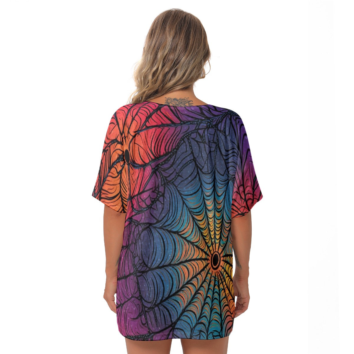 All-Over Print Women's Bat Sleeves V-Neck Blouse