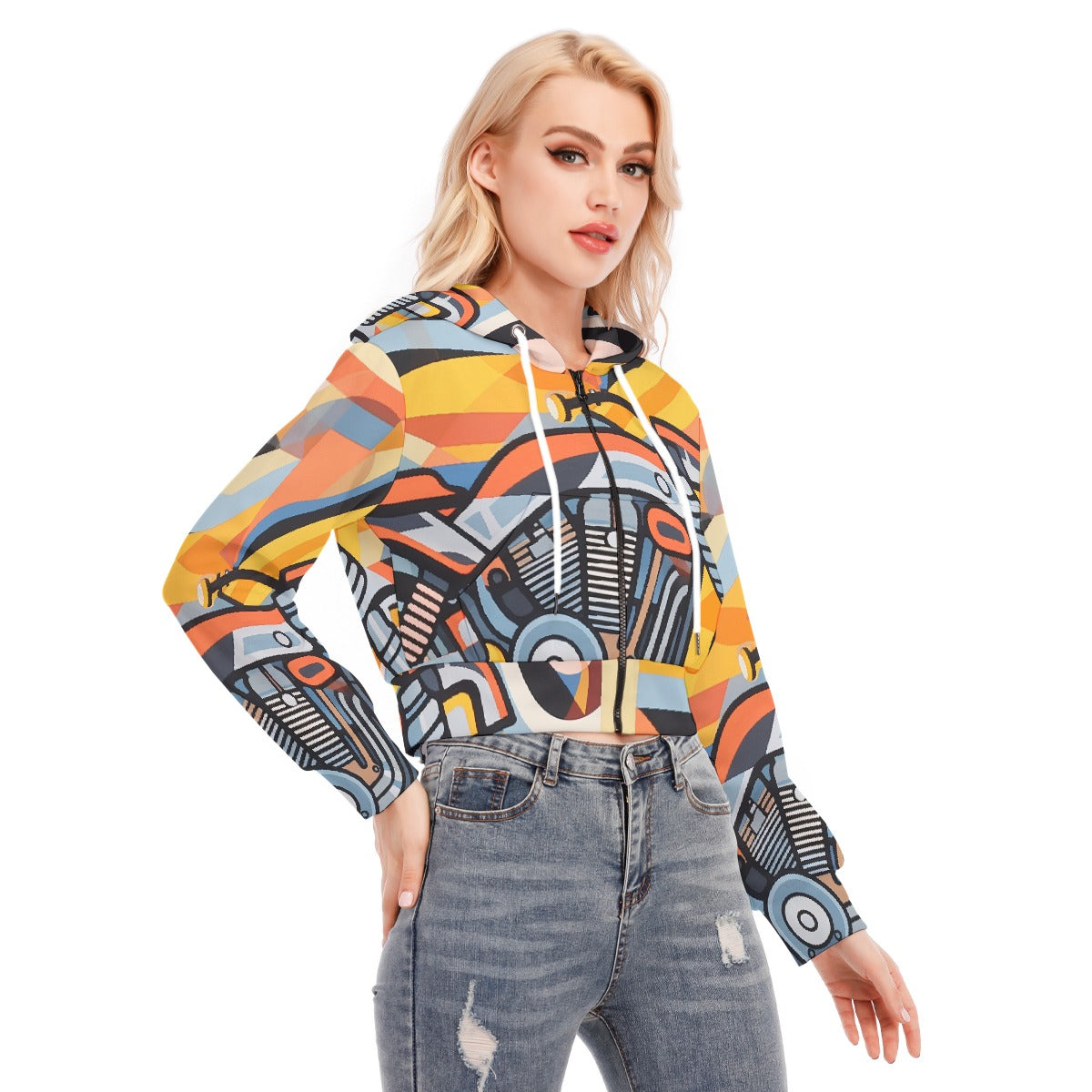 All-Over Print Women's Crop Top Hoodie With Zipper Closure