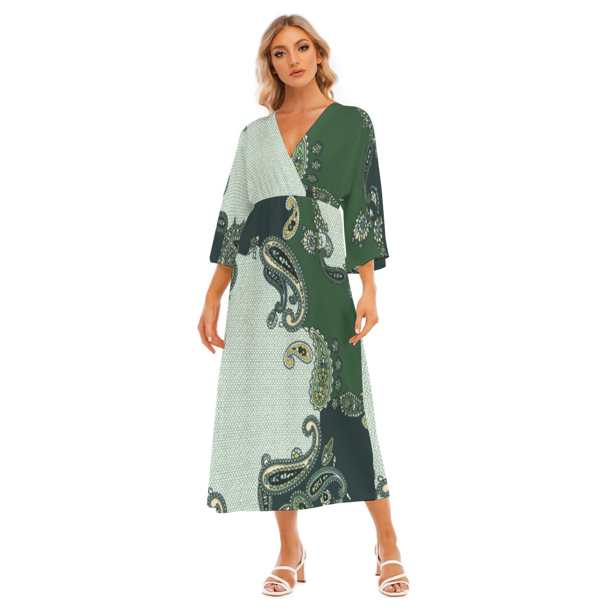 All-Over Print Women's Mid-Sleeve Long Dress