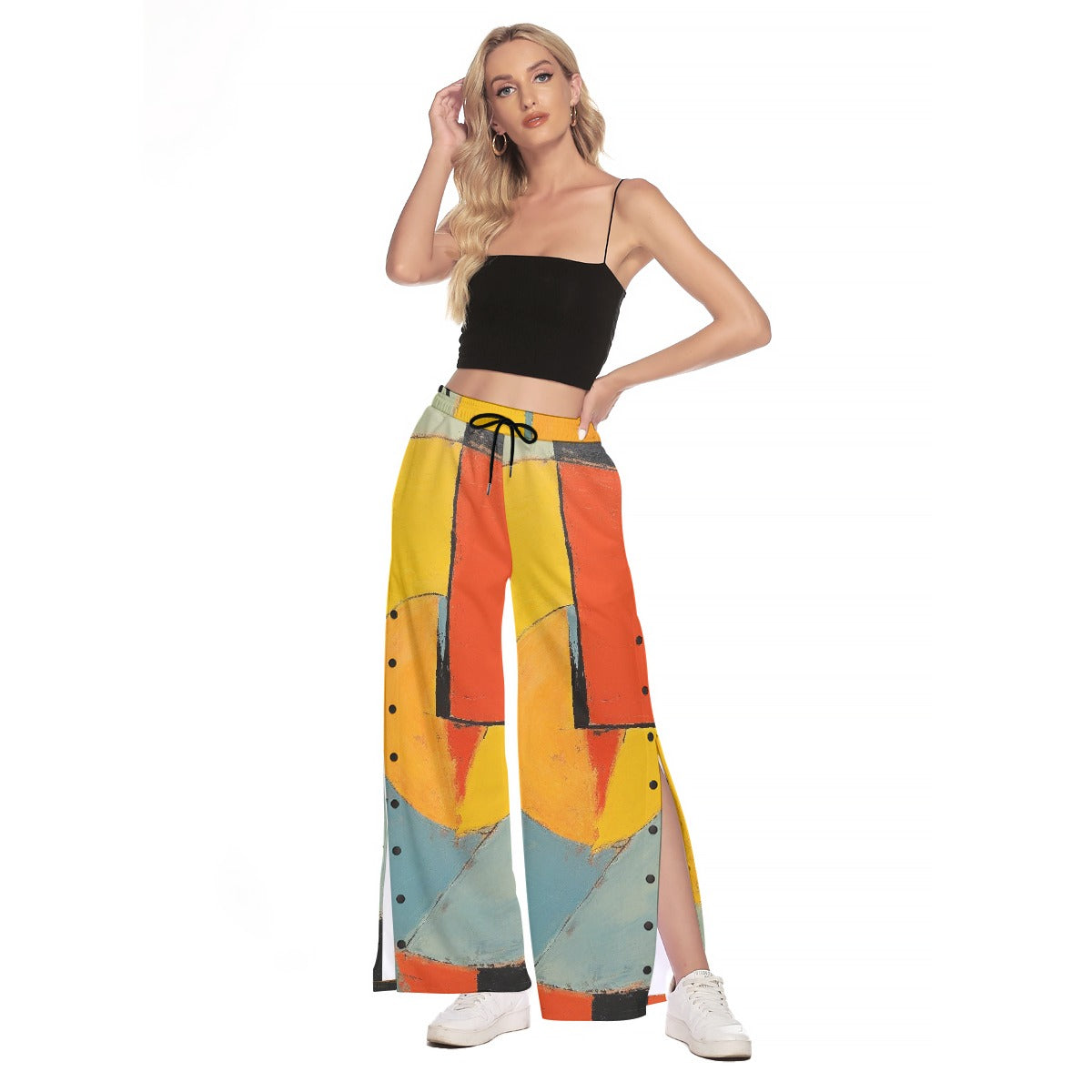 All-Over Print Women's Side Slit Snap Button Trousers