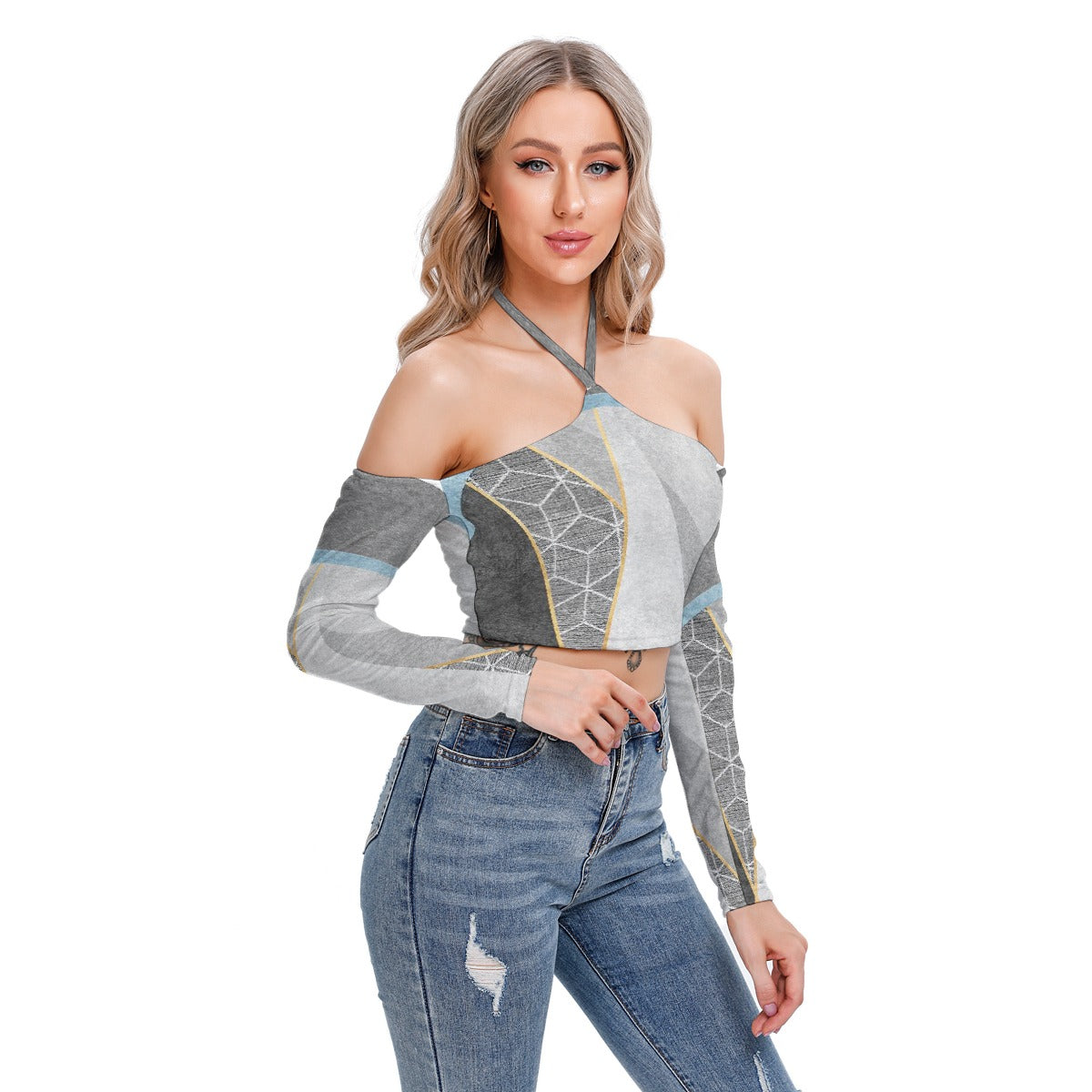 All-Over Print Women's Halter Lace-up Top