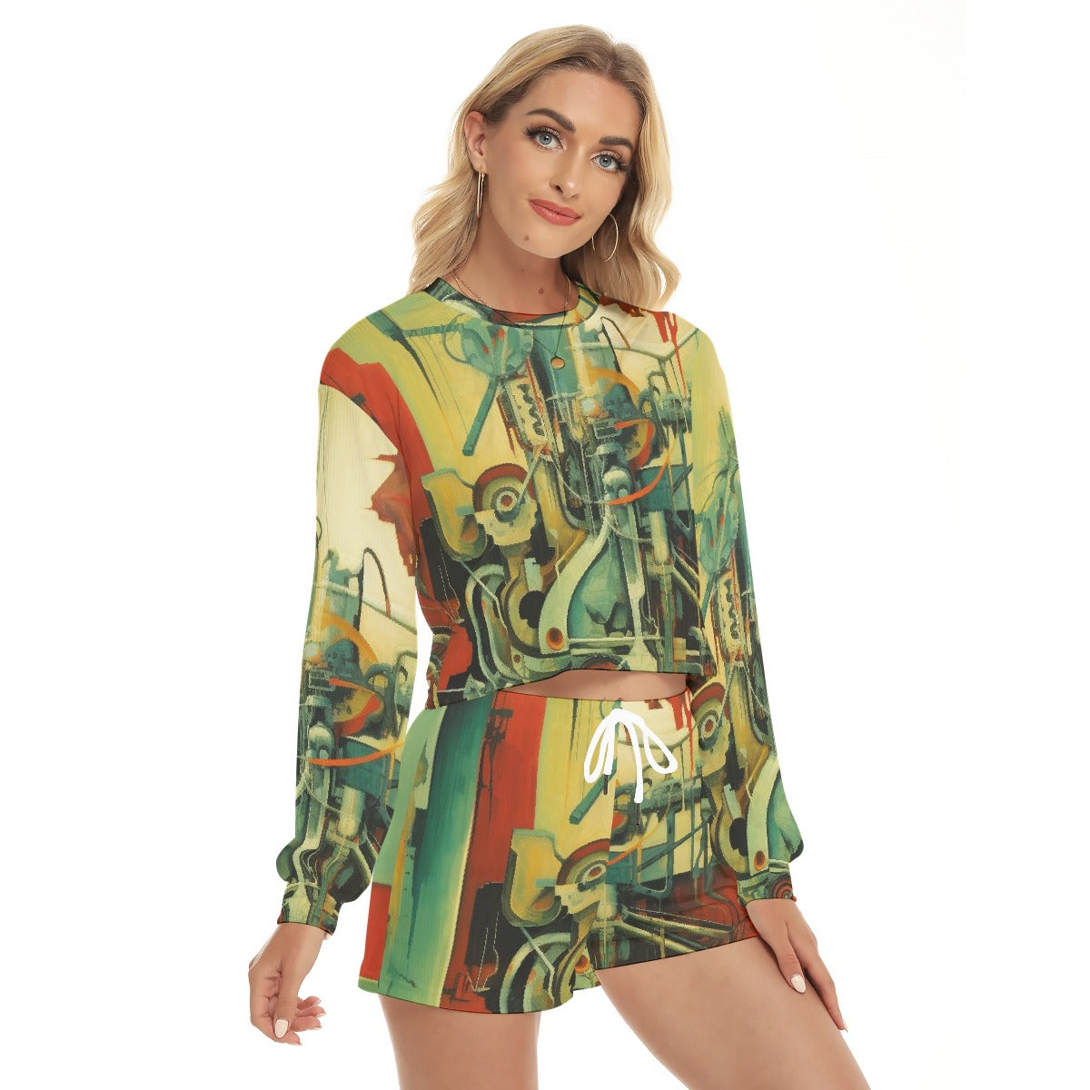 All-Over Print Women's Short Sweatshirt And Pants Suit