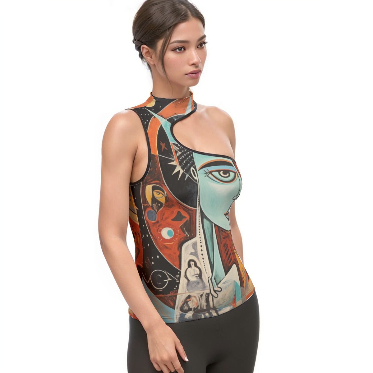 All-Over Print Women's Halter Sleeveless Asymmetrical Tank Top
