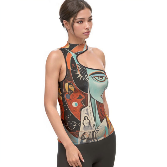 All-Over Print Women's Halter Sleeveless Asymmetrical Tank Top