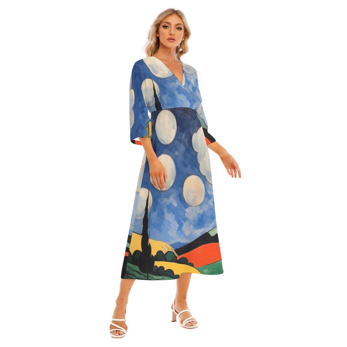 All-Over Print Women's Mid-Sleeve Long Dress