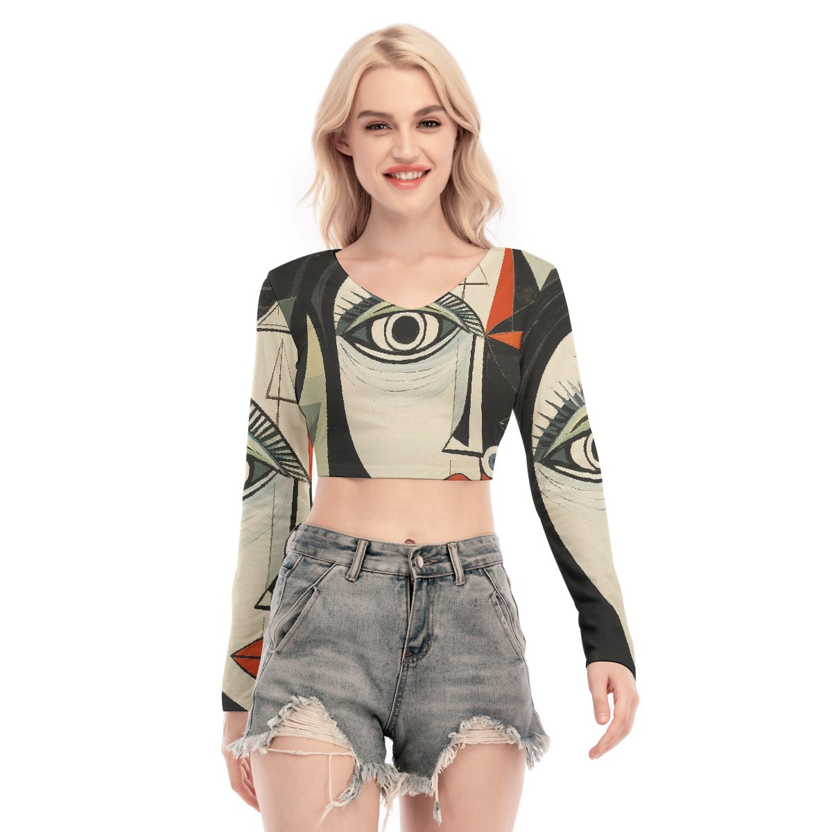 All-Over Print Women's Back Hollow T-shirt With Strap