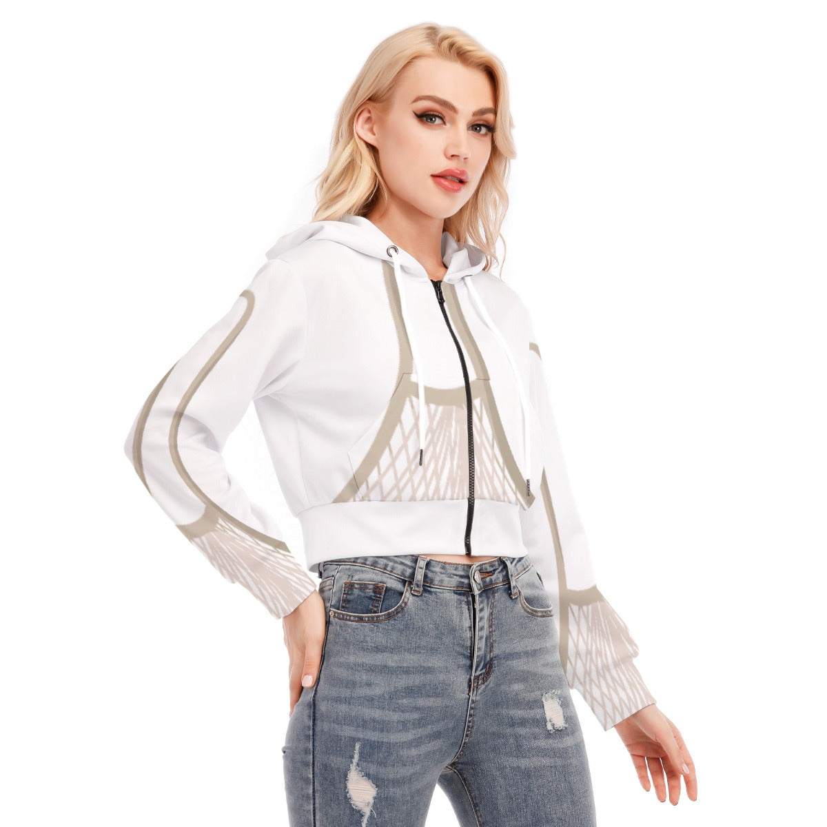 All-Over Print Women's Crop Top Hoodie With Zipper Closure