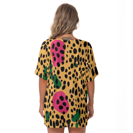 All-Over Print Women's Bat Sleeves V-Neck Blouse