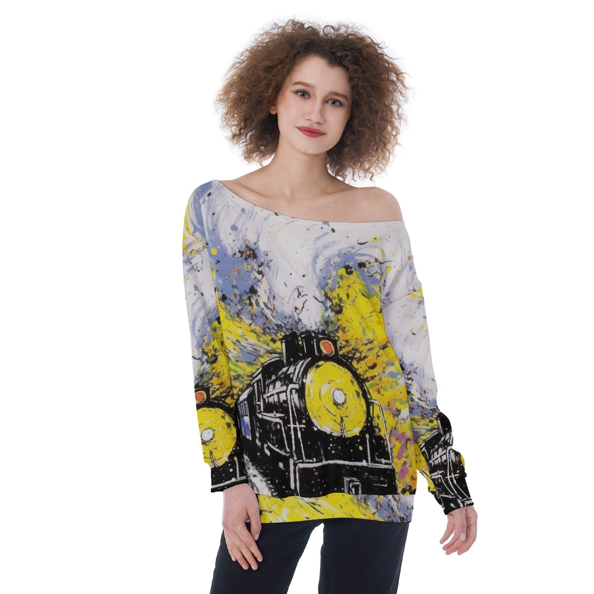 All-Over Print Oversized Women's Off-Shoulder Sweatshirt