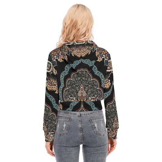 All-Over Print Women's Crop Top Hoodie With Zipper Closure