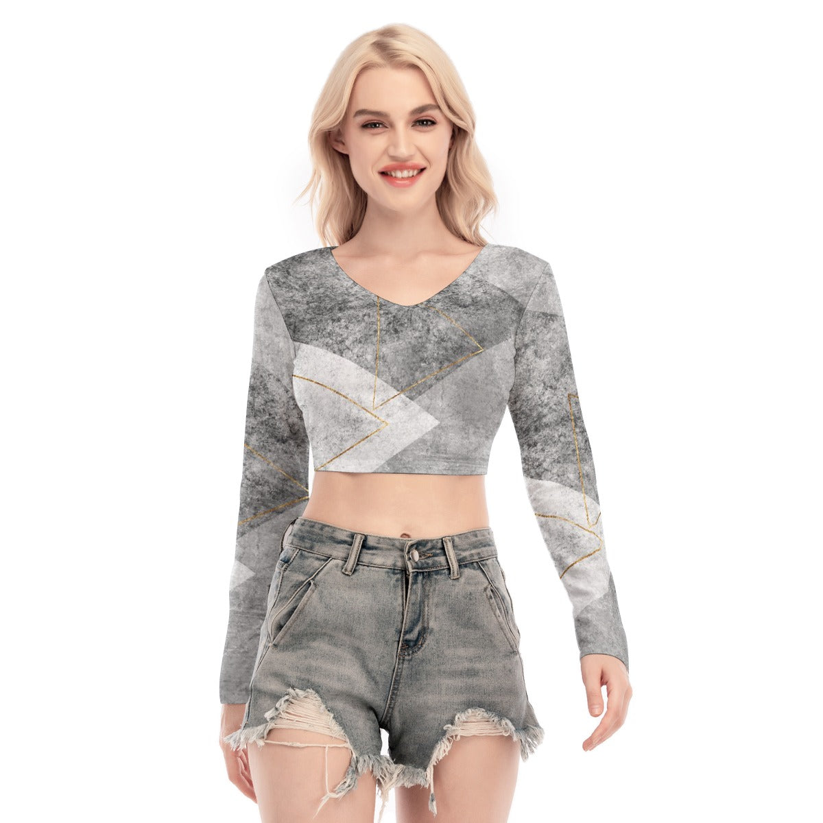 All-Over Print Women's Back Hollow T-shirt With Strap