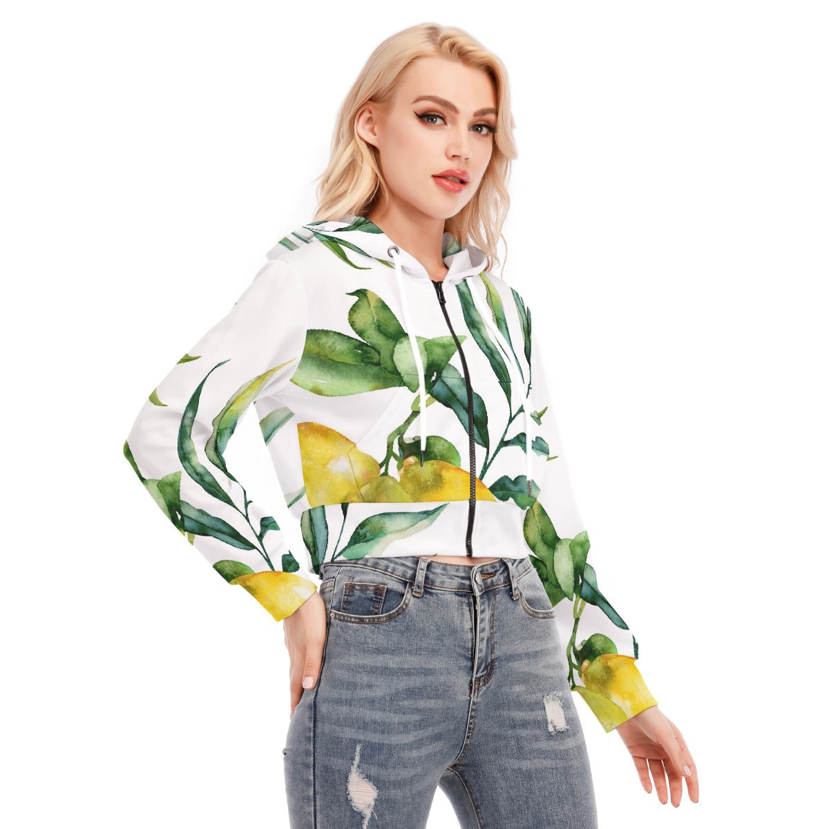 All-Over Print Women's Crop Top Hoodie With Zipper Closure