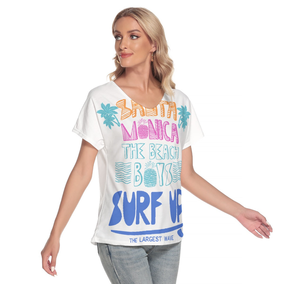 All-Over Print Women's Loose V-neck Short Sleeve T-shirt