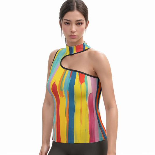 All-Over Print Women's Halter Sleeveless Asymmetrical Tank Top
