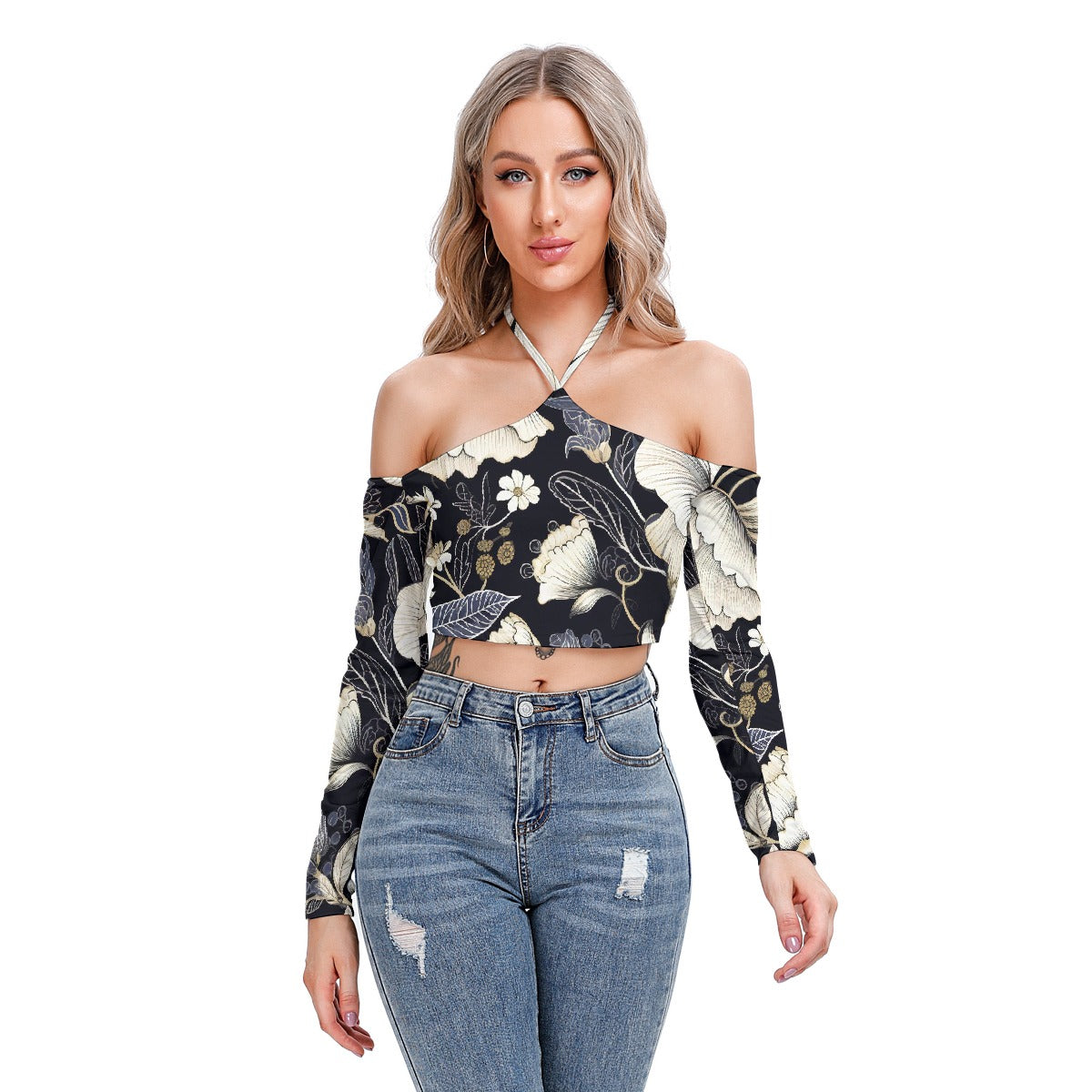 All-Over Print Women's Halter Lace-up Top