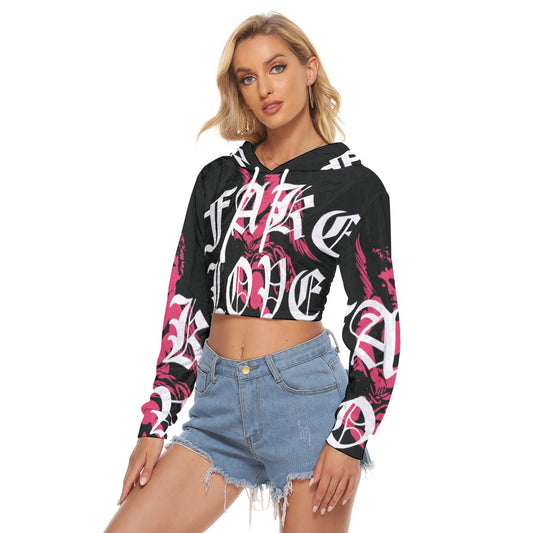 All-Over Print Women's Crop Top Hoodie|Velvet