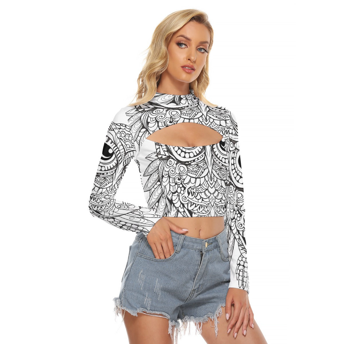 All-Over Print Women's Hollow Chest Keyhole Tight Crop Top