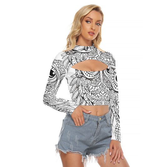 All-Over Print Women's Hollow Chest Keyhole Tight Crop Top