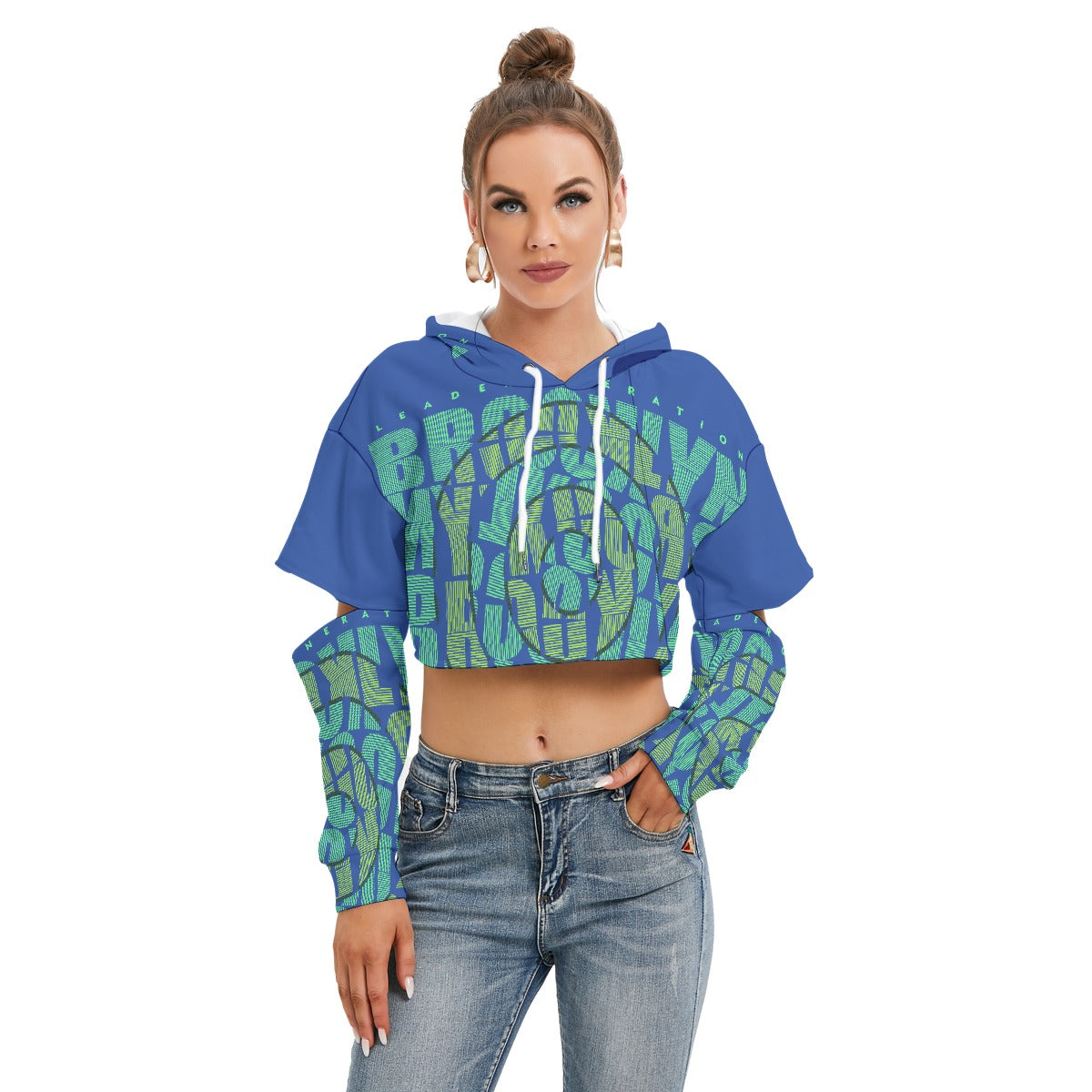 All-Over Print Women's Heavy Fleece Hoodie With Hollow Out Sleeve