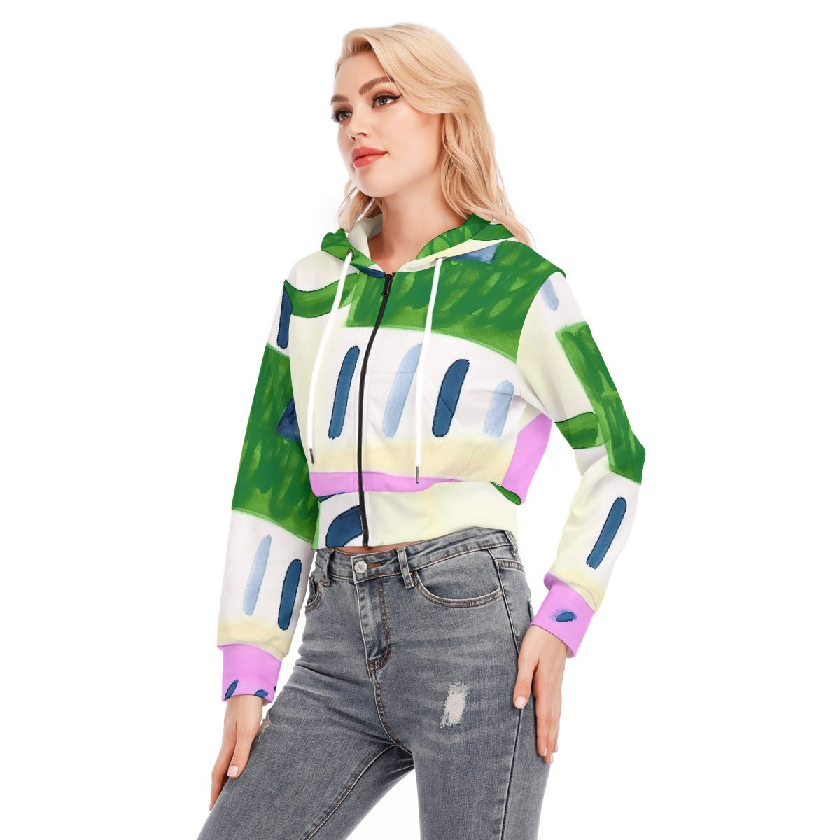 All-Over Print Women's Crop Top Hoodie With Zipper Closure