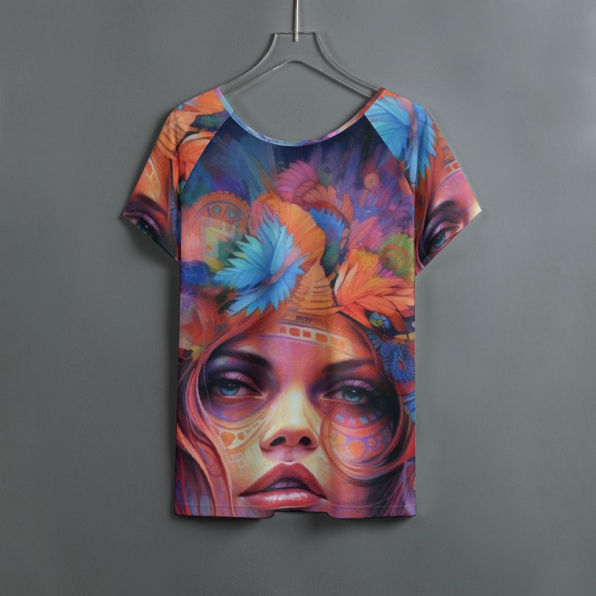 All-Over Print Women's Round Neck T-shirt With Raglan Sleeve