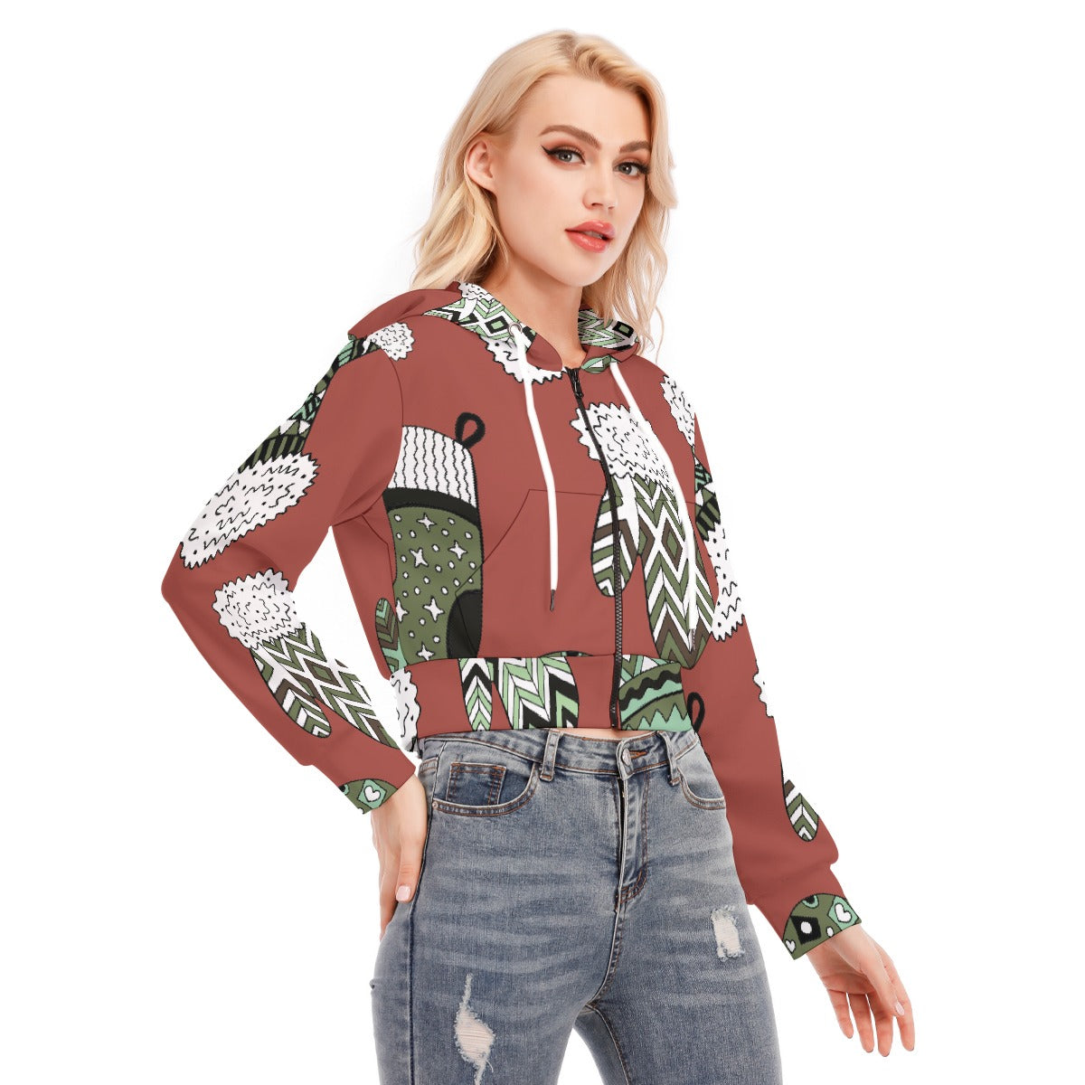 All-Over Print Women's Crop Top Hoodie With Zipper Closure
