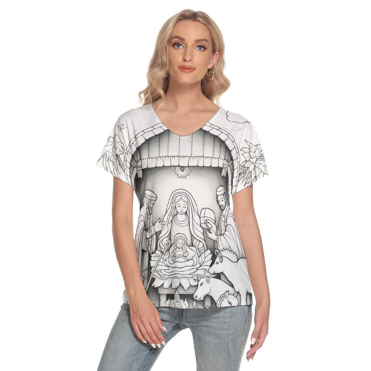 All-Over Print Women's Loose V-neck Short Sleeve T-shirt
