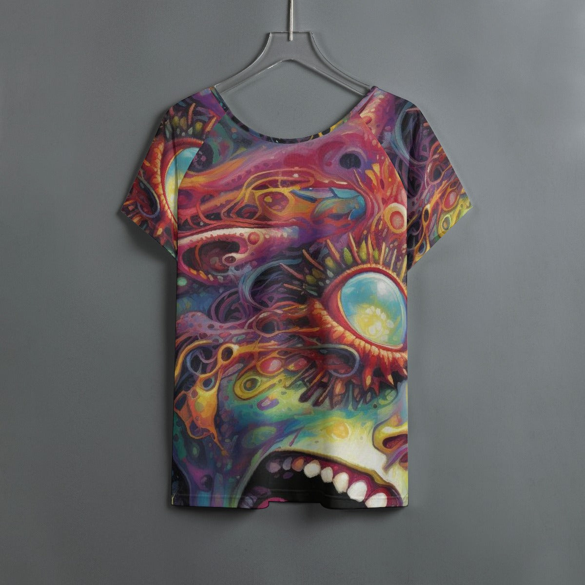 All-Over Print Women's Round Neck T-shirt With Raglan Sleeve