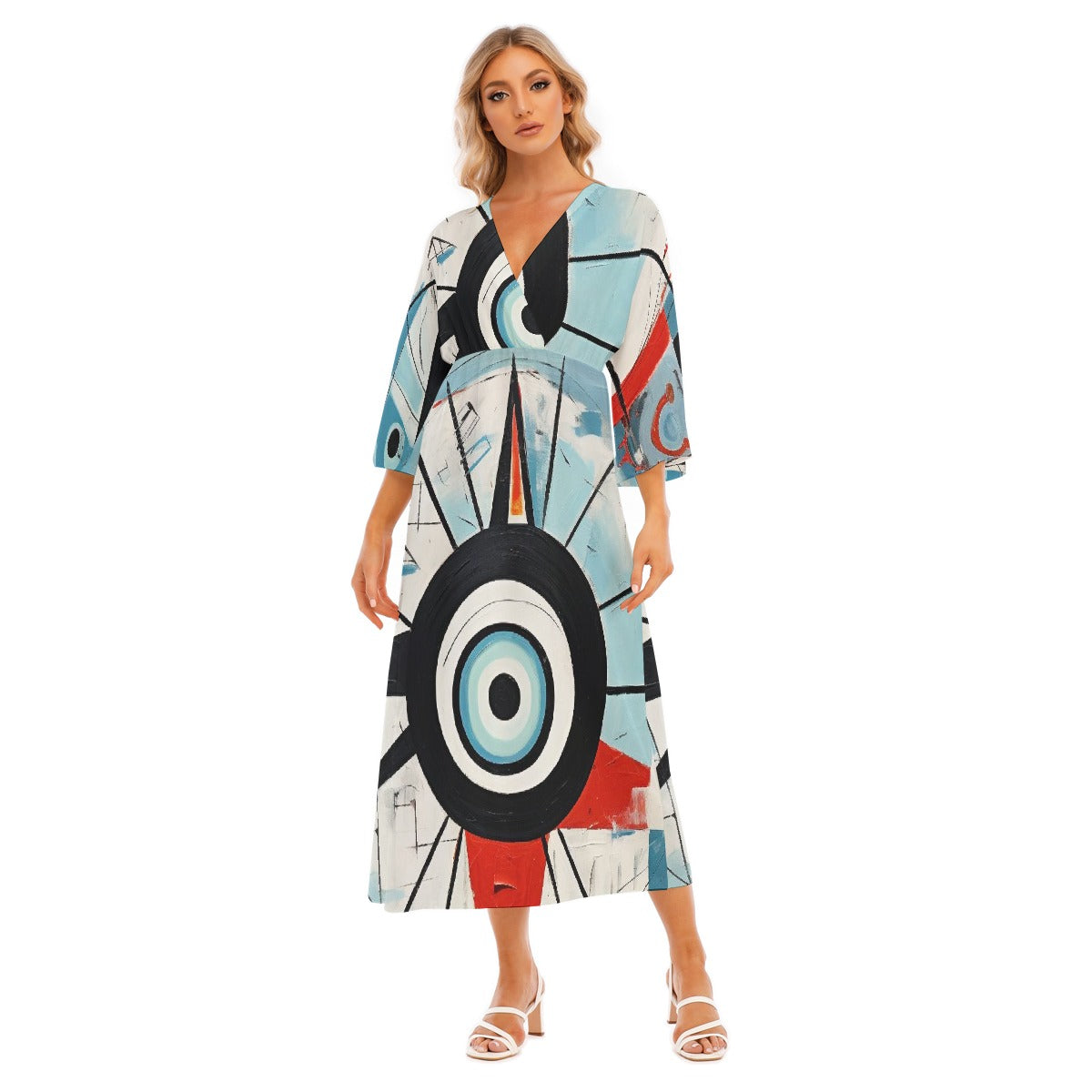 All-Over Print Women's Mid-Sleeve Long Dress