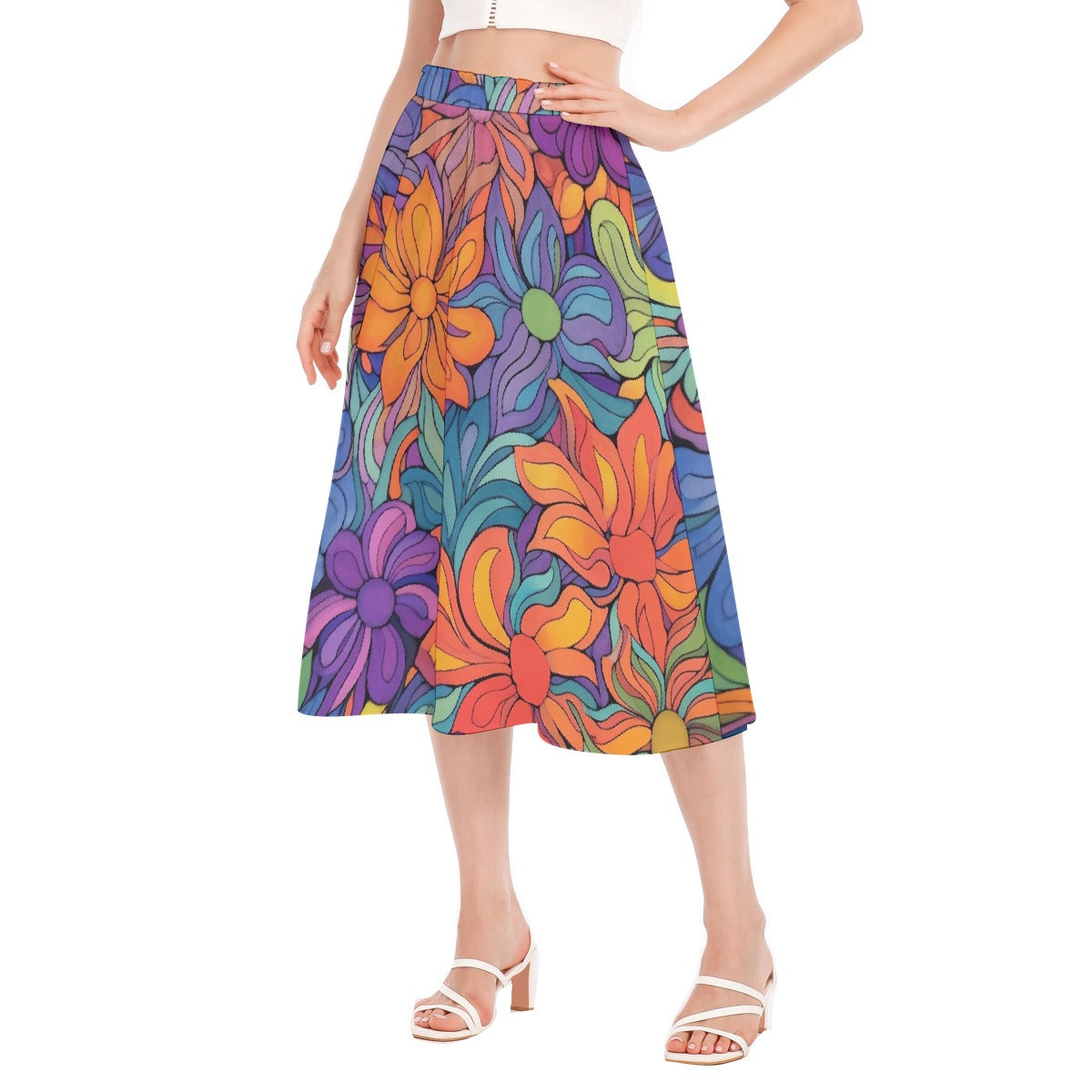 All-Over Print Women's Long Section Chiffon Skirt