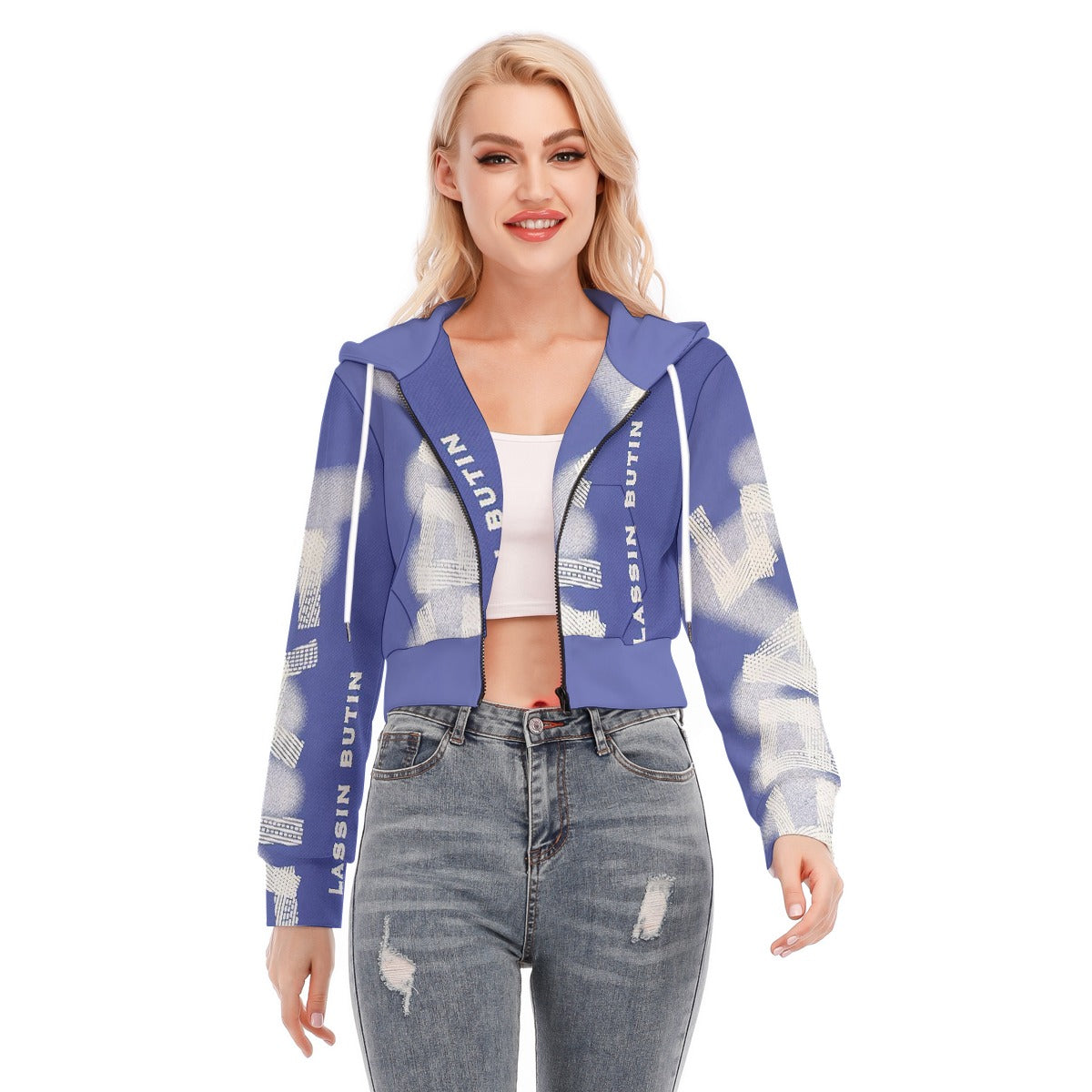 All-Over Print Women's Crop Top Hoodie With Zipper Closure