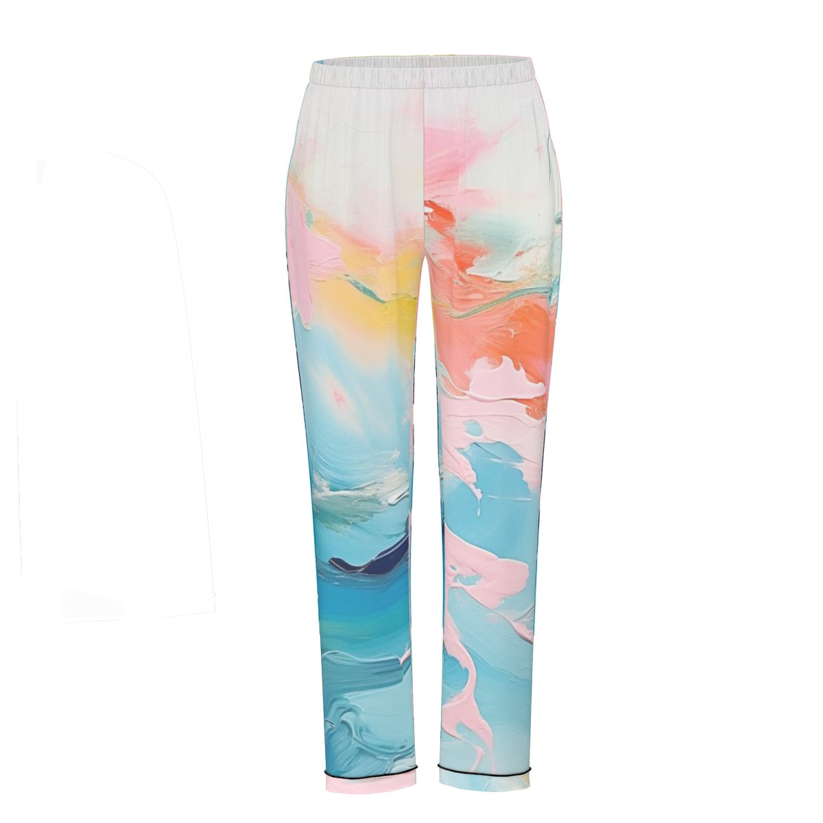 All-Over Print Women's Long Sleeve Pajama Set With Black Contrast Piping