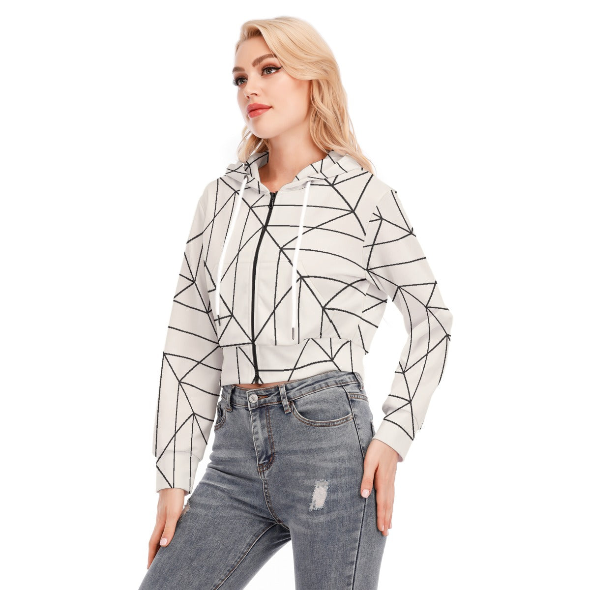 All-Over Print Women's Crop Top Hoodie With Zipper Closure