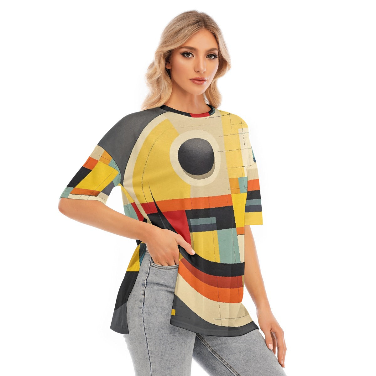 All-Over Print Women's Short Sleeves T-shirt With Hem Split