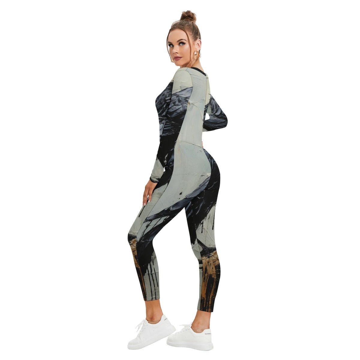 All-Over Print Women's Plunging Neck Jumpsuit