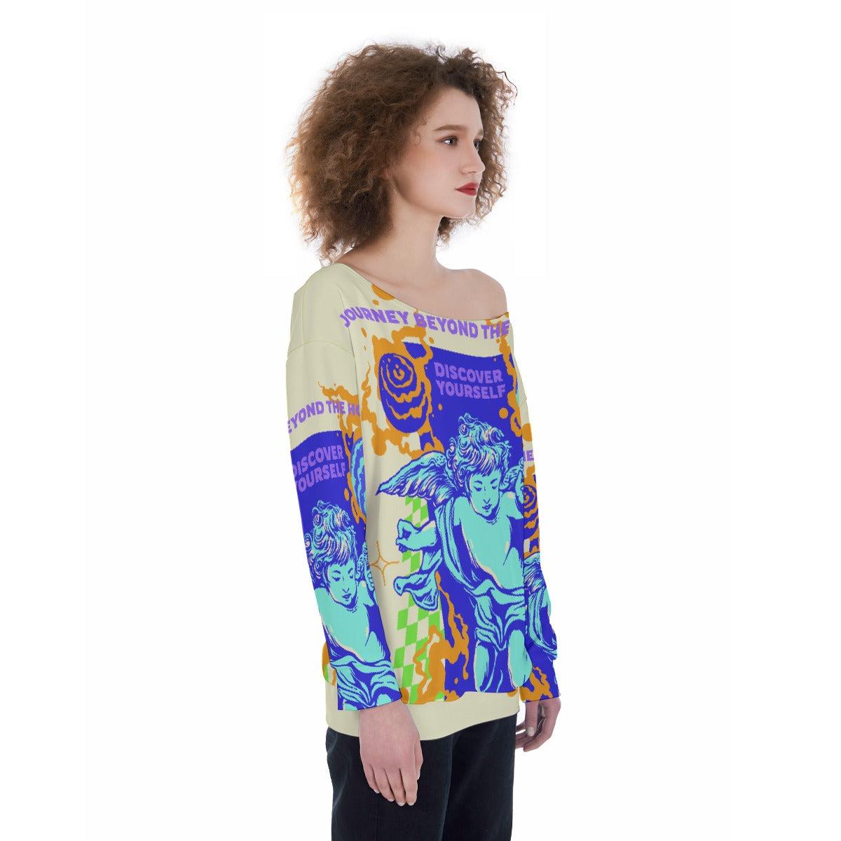 All-Over Print Oversized Women's Off-Shoulder Sweatshirt
