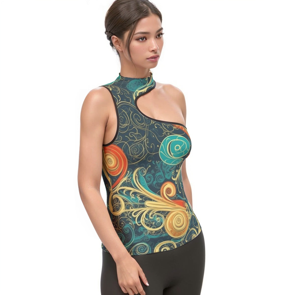 All-Over Print Women's Halter Sleeveless Asymmetrical Tank Top