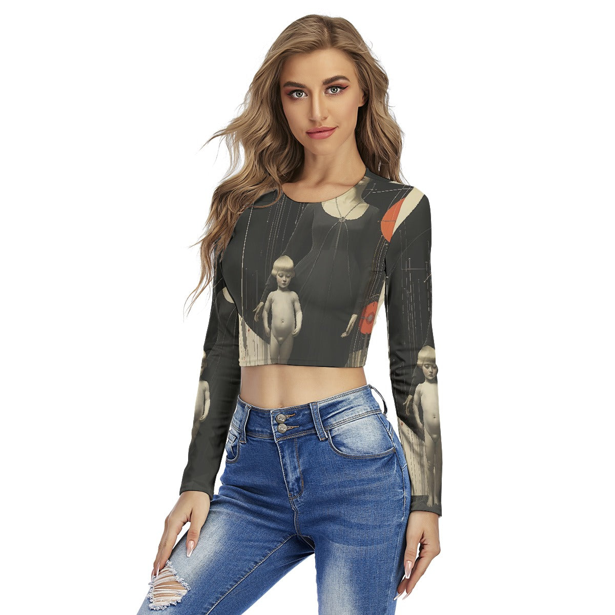 All-Over Print Women's Round Neck Crop Top T-Shirt
