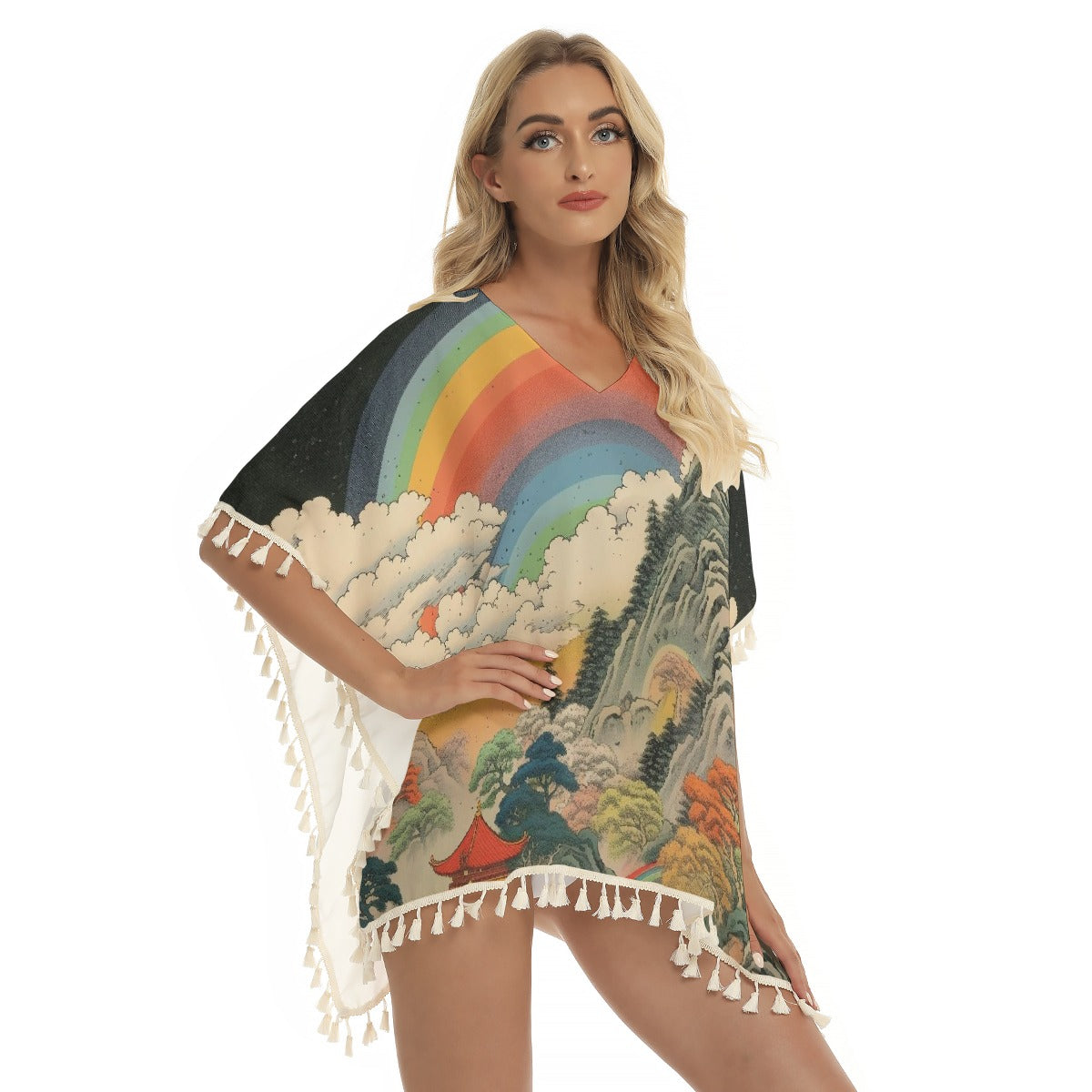 All-Over Print Women's Square Fringed Shawl