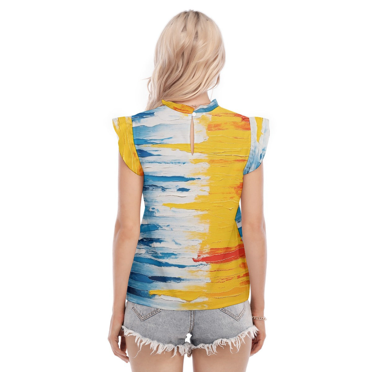 All-Over Print Women's Blouse With Ruffle Collar And Sleeve