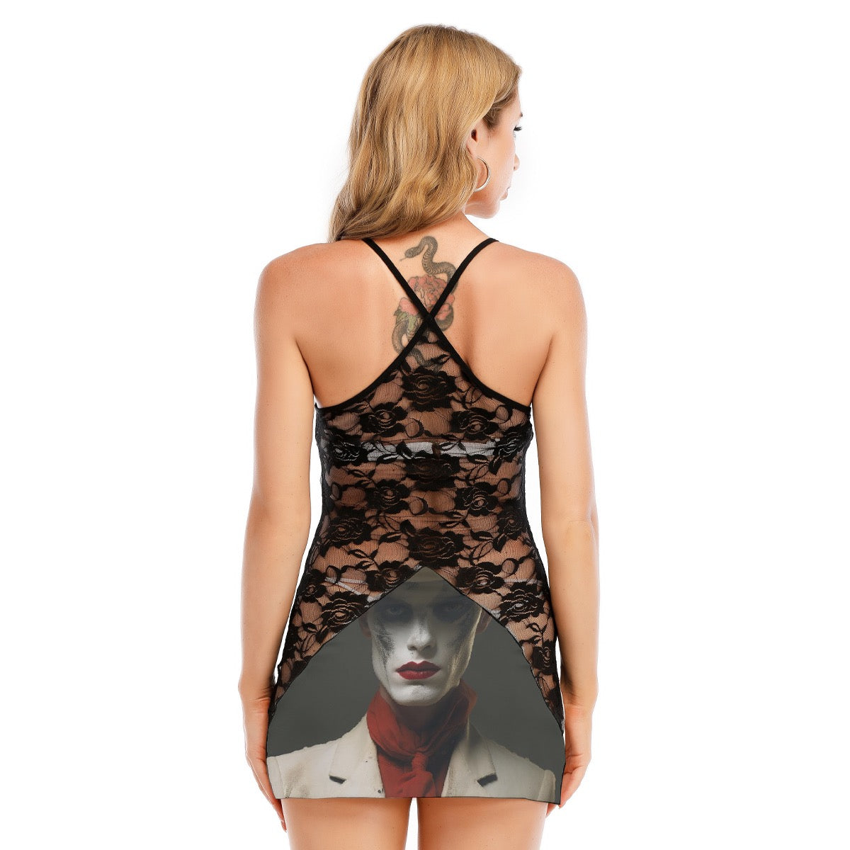 All-Over Print Women's Black Lace Cami Dress