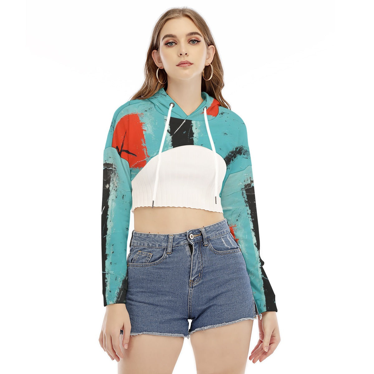 All-Over Print Women's Smock Short Hoodie With Long Sleeve