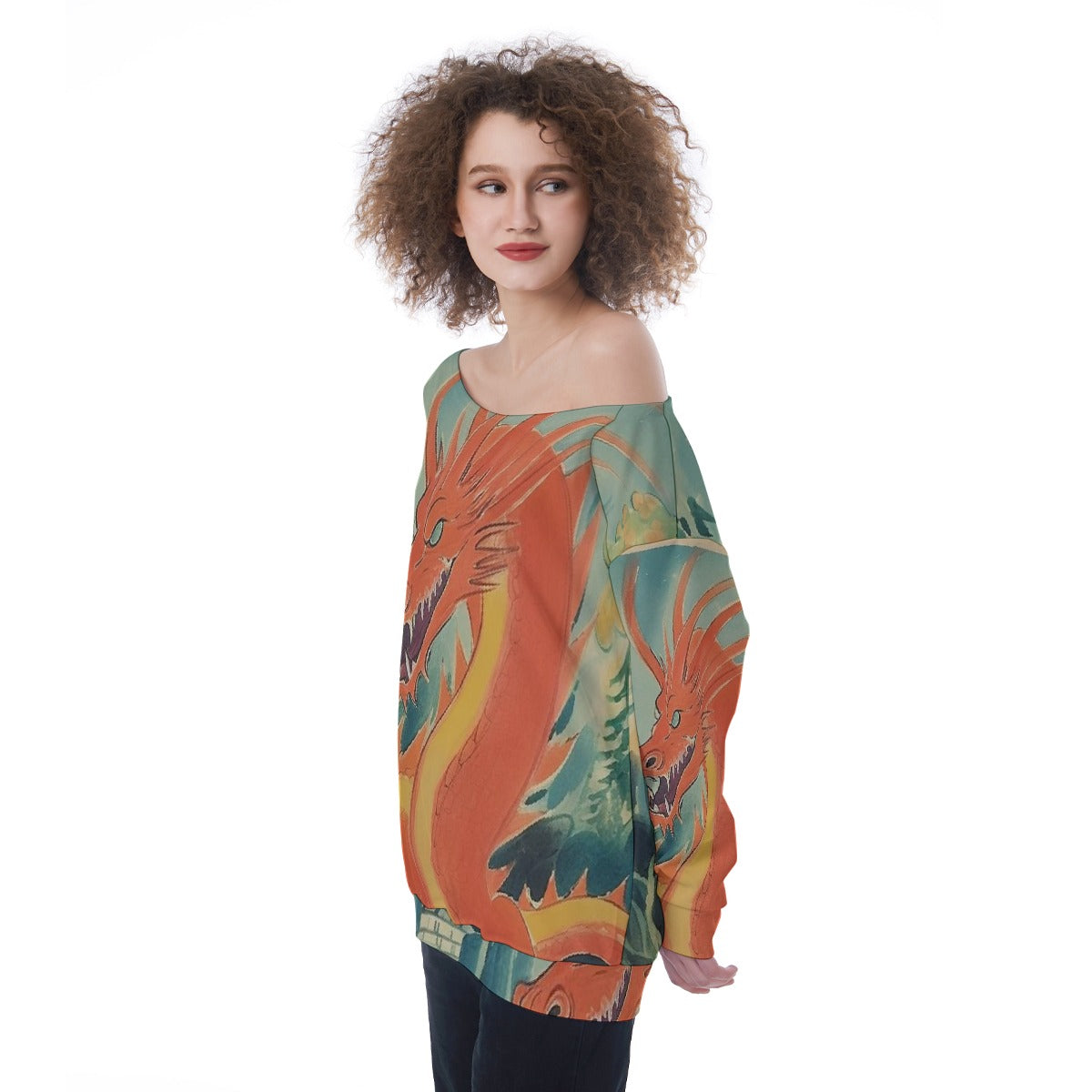 All-Over Print Oversized Women's Off-Shoulder Sweatshirt