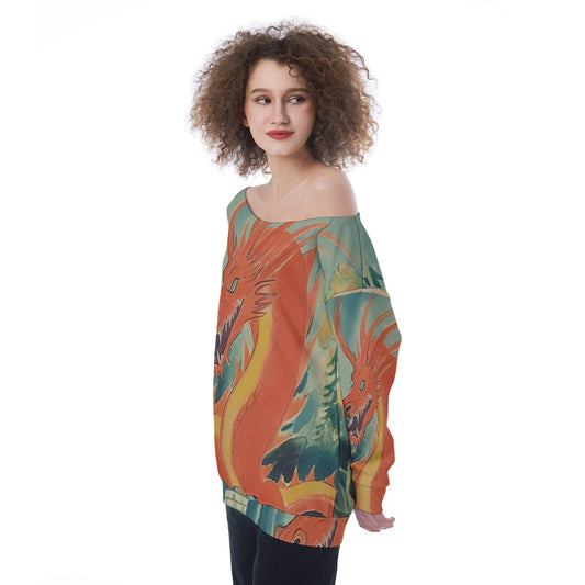 All-Over Print Oversized Women's Off-Shoulder Sweatshirt