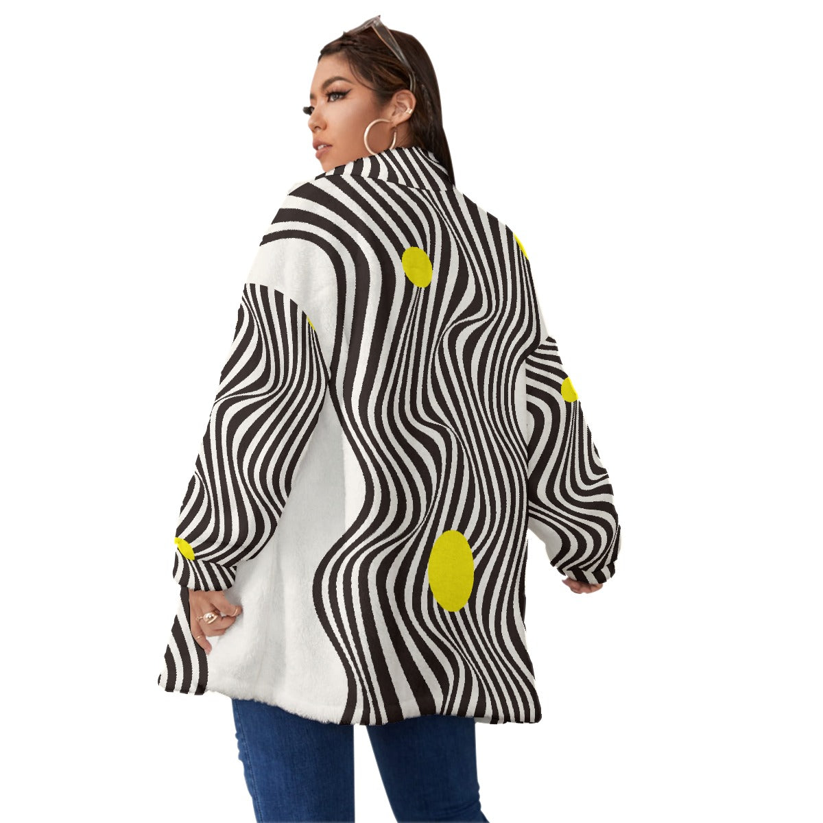 All-Over Print Unisex Borg Fleece Stand-up Collar Coat With Zipper Closure(Plus Size)