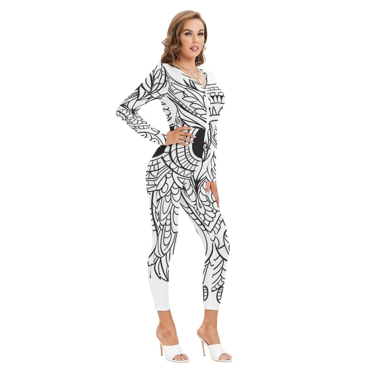 All-Over Print Women's Plunging Neck Jumpsuit