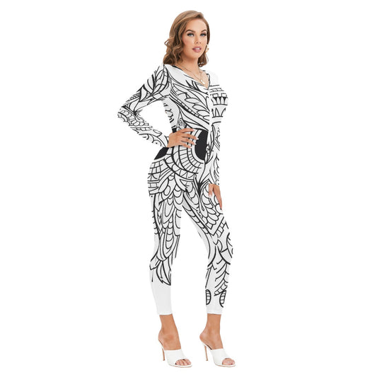 All-Over Print Women's Plunging Neck Jumpsuit