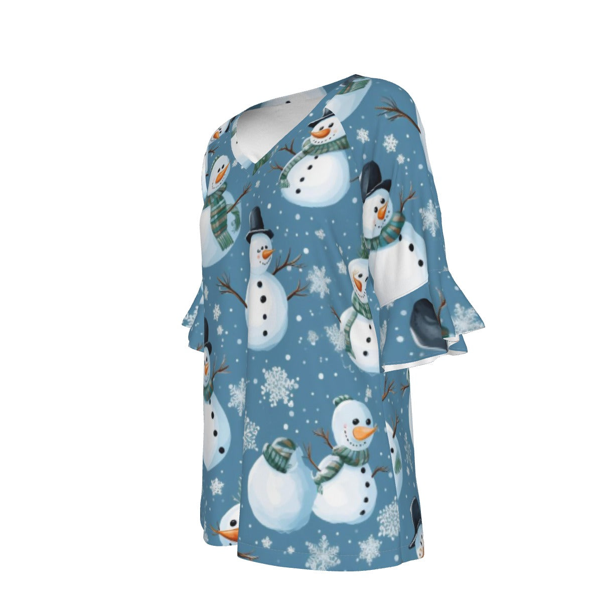 All-Over Print V-neck Women's T-shirt With Bell Sleeve